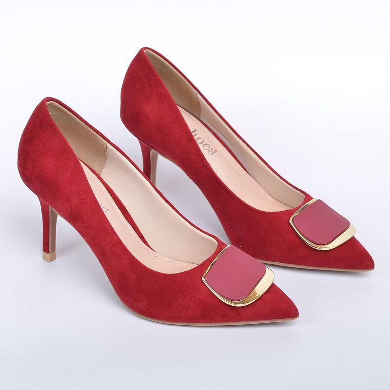Giày cao gót mũi nhọn da lộn phố khuy kim loại 7cm Evashoes