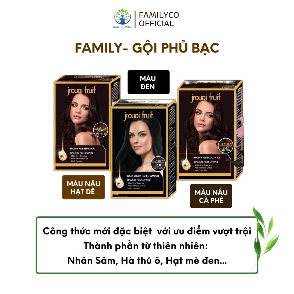 Dầu gội phủ bạc đen nâu thuốc nhuộm tóc đen thảo dược nhuộm tóc tại nhà FAMILY jrouoi fruit DẠNG GÓI