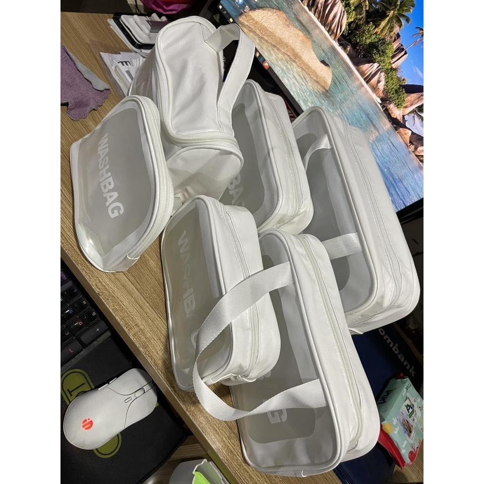 Túi Đựng đồ trang điểm trong suốt washbag Combo 6 nhựa PVC da Pu 3 màu đi bơi đi biển du lịch