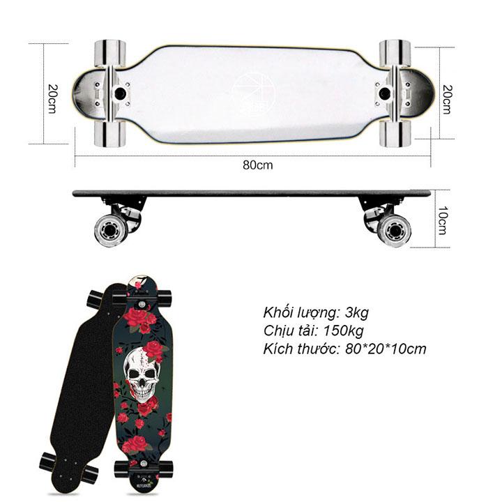 Ván Trượt Longboard Mặt Nhám Cao Cấp, Gỗ Ép 7 Lớp, Bánh Cao Su PU (Giao Màu Ngẫu Nhiên)