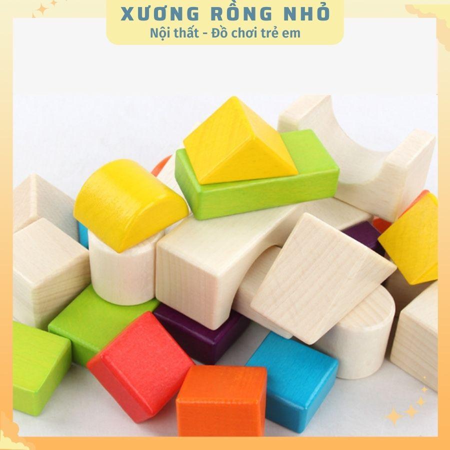 Bộ xếp hình khối bằng gỗ 30 chi tiết đơn giản nhiều màu sắc