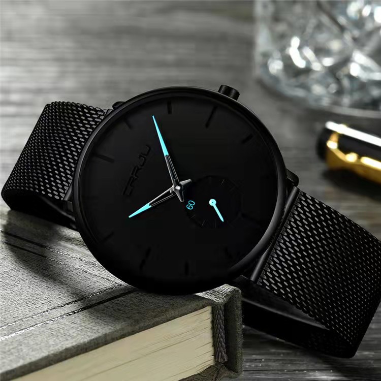 Đồng hồ thạch anh đơn giản Dây đeo bằng thép không gỉ thanh lịch Siêu mỏng CRRJU Nam