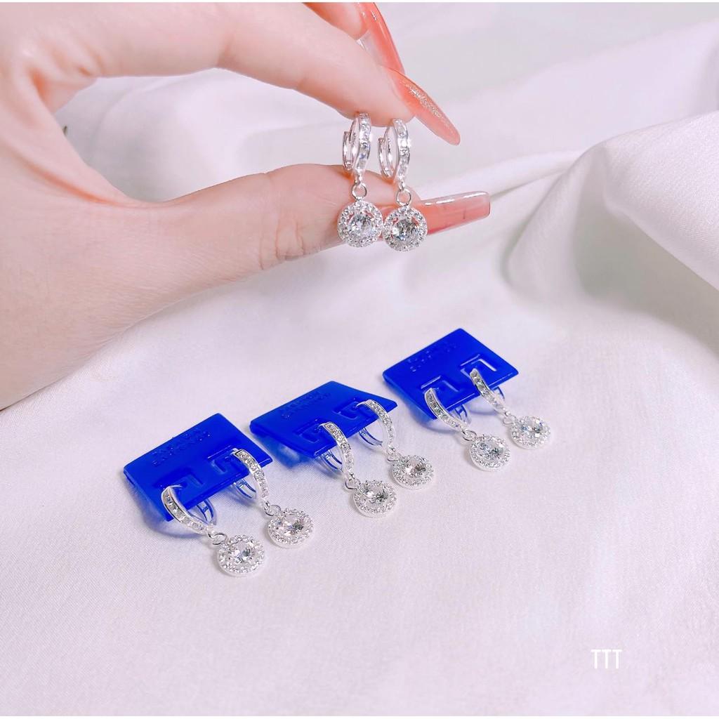 Bông tai bạc ta tròn gắn đá lấp lánh sang chảnh MS 80 phụ kiện style hàn quốc VÀNG BẠC AN CHI