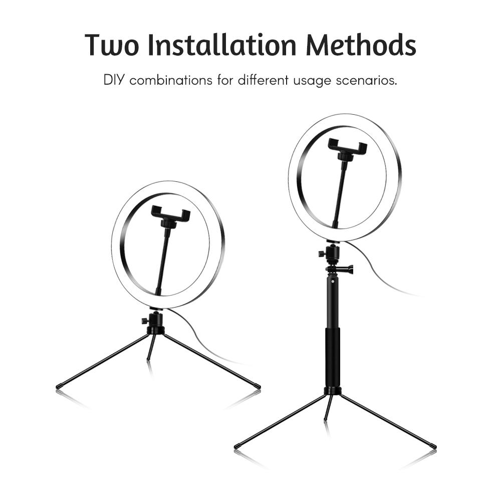 Đèn video vòng có thể thay đổi màu 12W với Gậy chụp ảnh tự sướng màu đen 26cm / 10 inch 3200K-5600K
