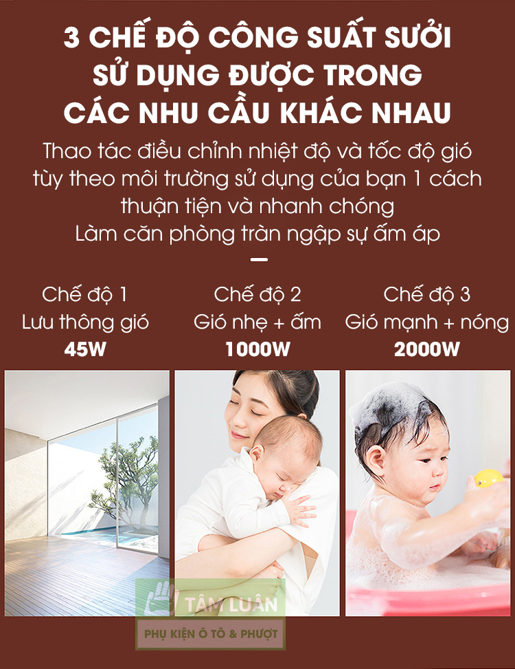 Máy sưởi ấm phòng ngủ, quạt sưởi gốm cho phòng 25m2, máy sưởi mini nóng nhanh an toàn cho trẻ em - Hàng chính hãng