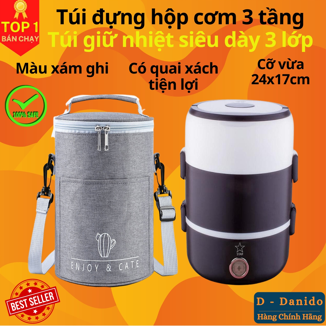 Túi Giữ Nhiệt Đựng Hộp Cơm Văn Phòng Siêu Dày 3 Lớp Chống Thấm Cao Cấp Chính Hãng