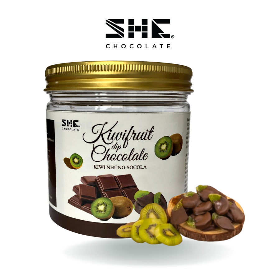 Kiwi nhúng Socola - SHE Chocolate - Hũ pet 120g - Bổ sung năng lượng, đa dạng vị giác. Quà tặng sức khỏe, quà tặng người thân, dịp lễ, thích hợp ăn vặt