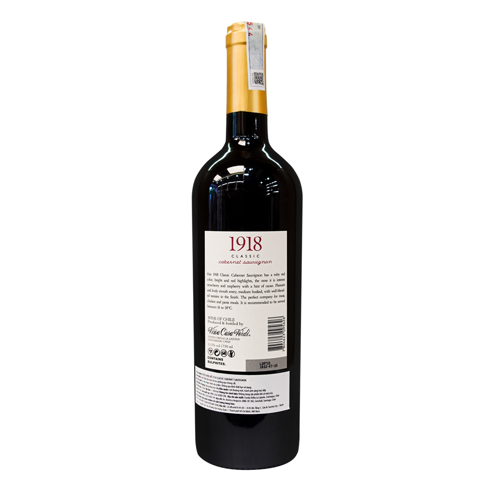 Rượu Vang Đỏ 1918 Classic Cabernet Sauvignon 750ml 13% - Chile - Hàng Chính Hãng