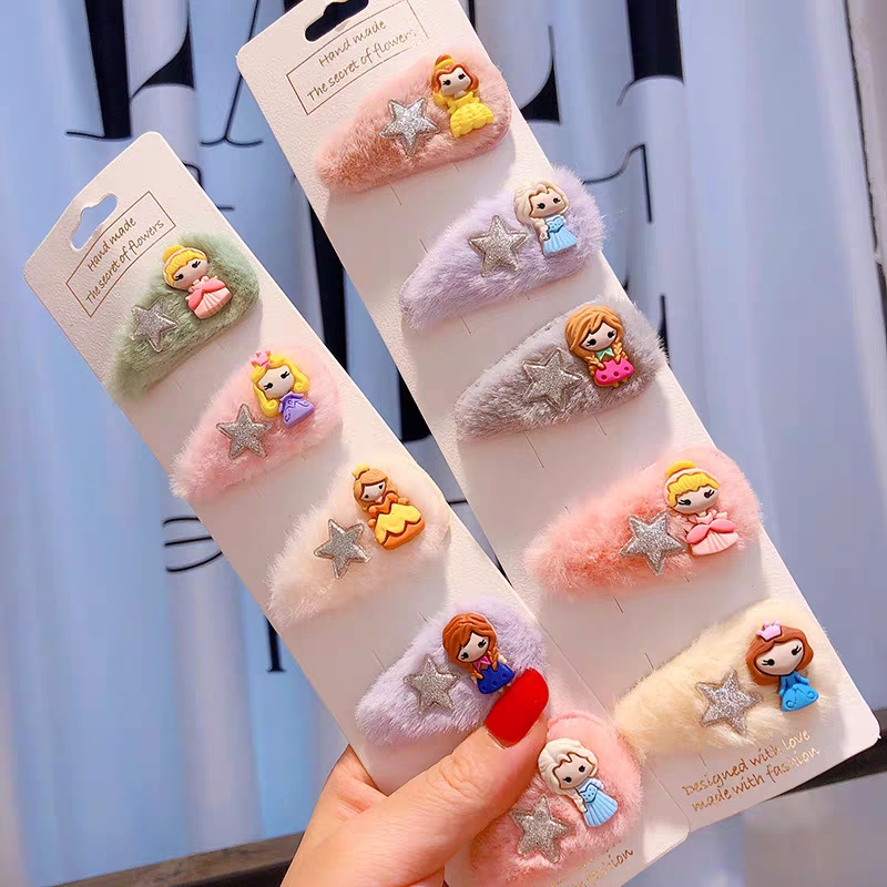 Set 5 Kẹp Tóc Mái Lông Nhân Tạo Hình Công Chúa Dễ Thương
