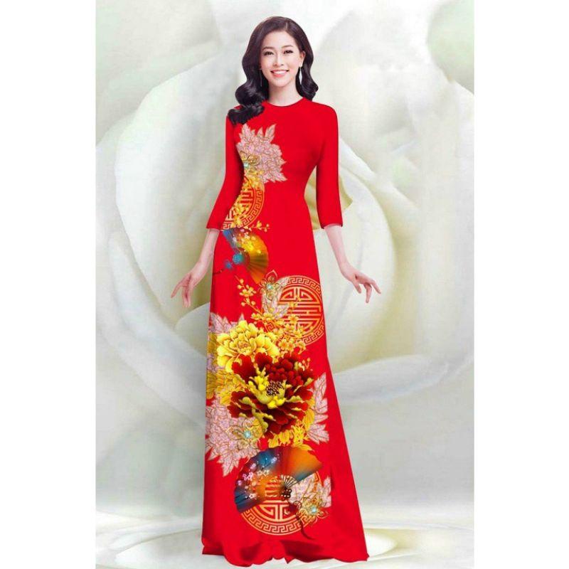 SÉT ÁO DÀI LỤA HỌA TIẾT HOA MẪU ĐƠN 4D VN