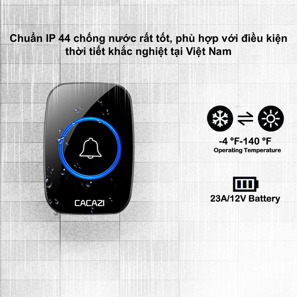 Chuông cửa không dây thông minh CACAZI A10, chống nước khoảng cách sử dụng trong 300M