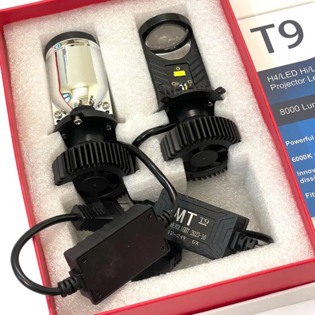 Đèn Pha Led Bi Cầu T9 H4/LED HI/LO Cho Ô Tô Xe Máy ( Dùng Điện Ắc Quy ) Cắt Sáng Chống Chói Bản Cao Cấp