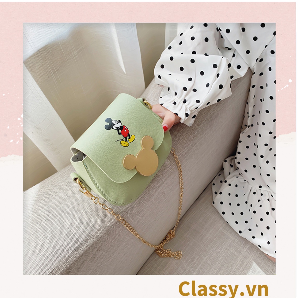 Túi xách đeo chéo da trơn khóa mickey siêu xinh, đủ màu T291