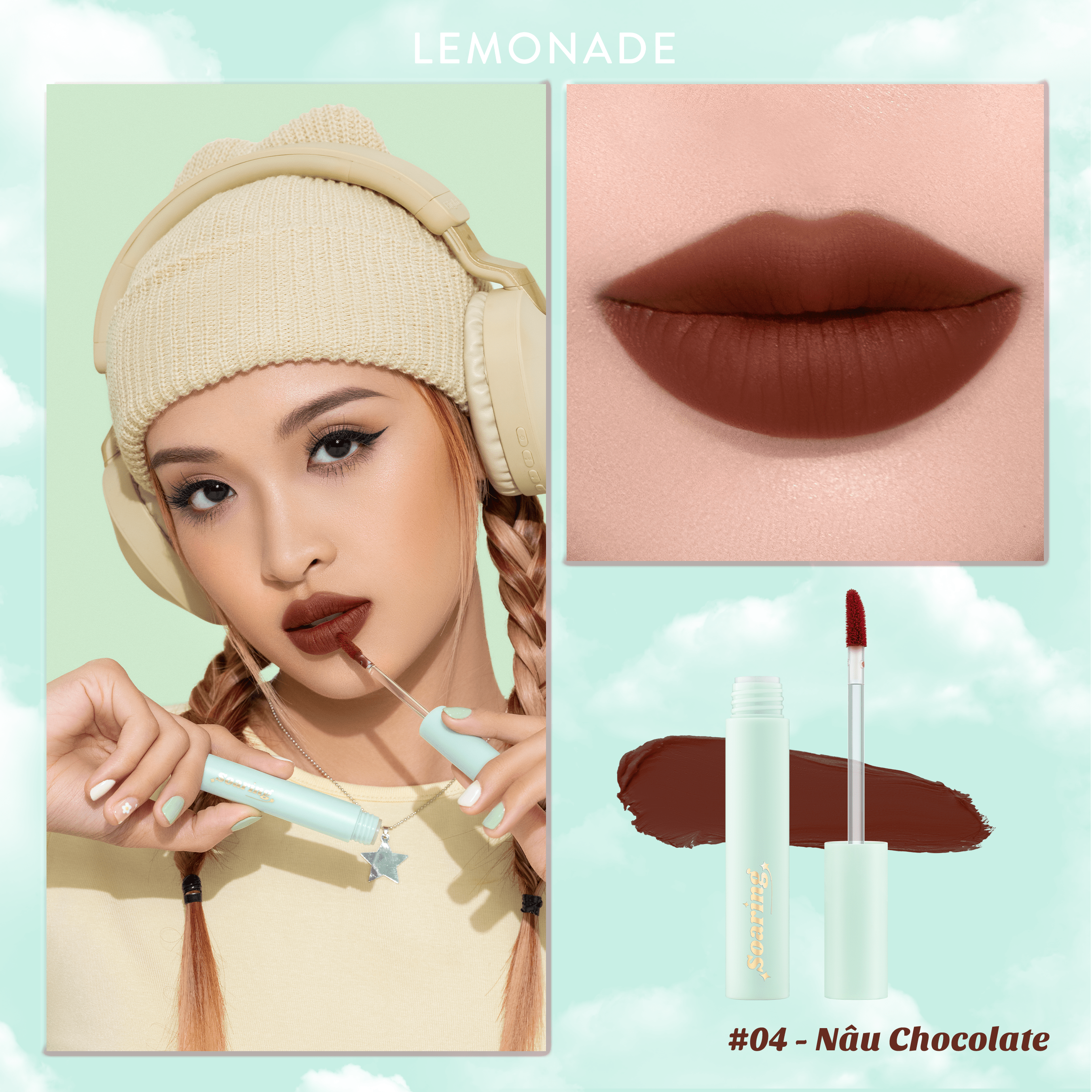 Combo 02 son kem lì nhẹ môi Lemonade Soaring Lipcream 3.6gx2 - #04. Nâu chocolate