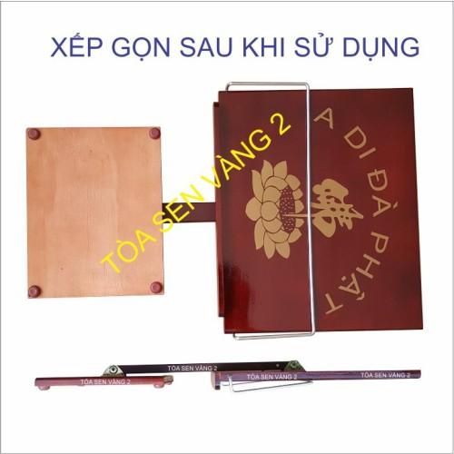 Kệ Đọc Kinh Bằng Gỗ - In Hình Bông Sen - Có Thanh Kim Loại Kẹp Sách