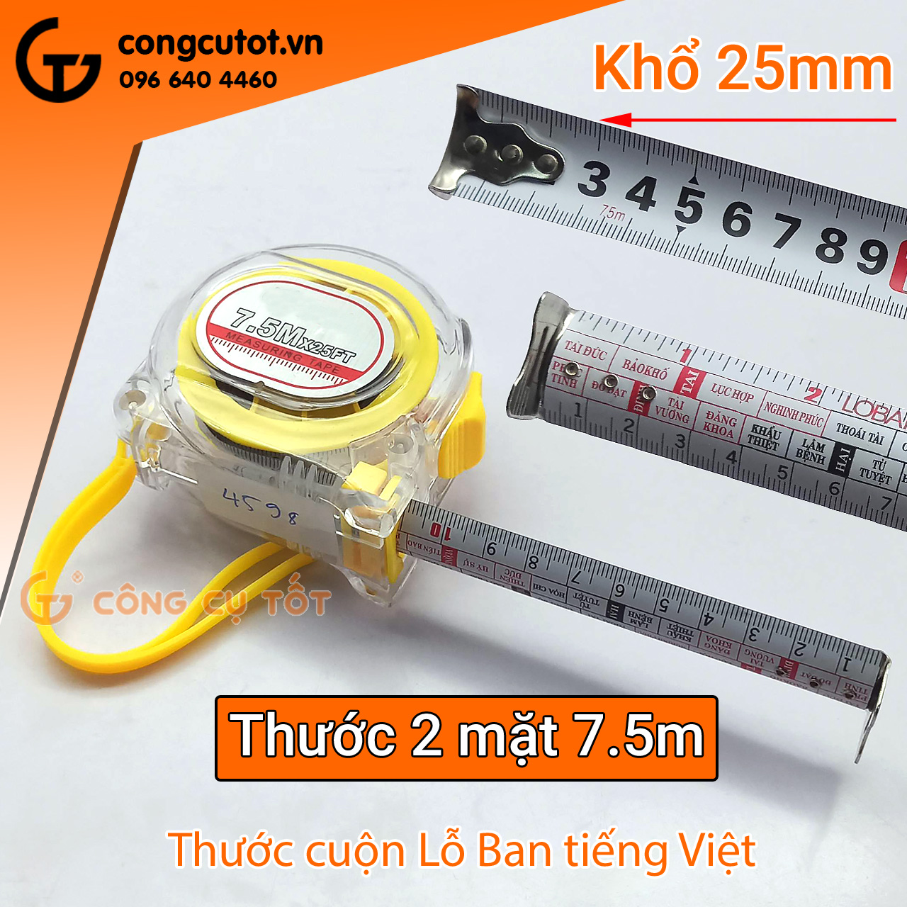 Thước cuộn Lỗ Ban tiếng Việt 7.5m hai mặt