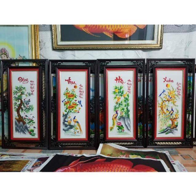 Tranh thêu tứ quý thành phẩm chưa khung 40x90cm x4 bức