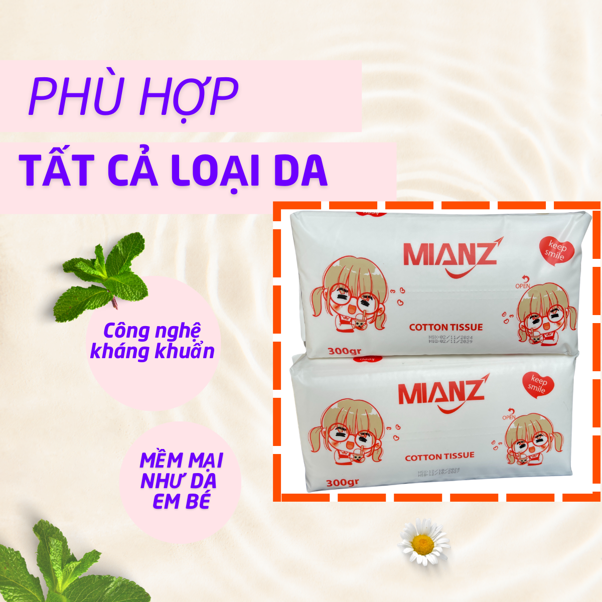 Khăn mặt khô, khăn vải tẩy trang lau mặt đa năng MIANZ, khăn mặt khô rửa mặt tẩy trang gói 600gr/300gr mềm mịn an toàn cho da