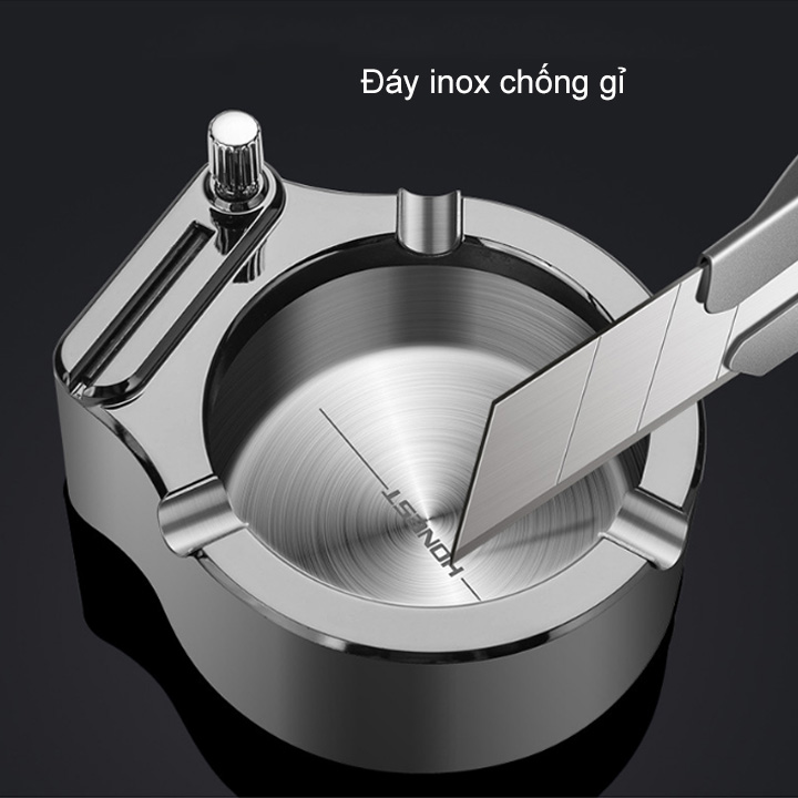 Gạt tàn kiêm quẹt thông minh 2 trong 1, đáy bằng inox