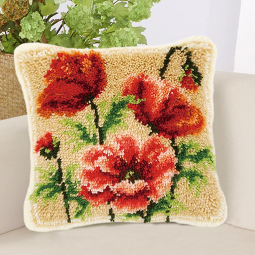 Animal / Flower Latch Hook Rug Kits with Pattern Printed Pillow Case Making Package for Kids Beginners