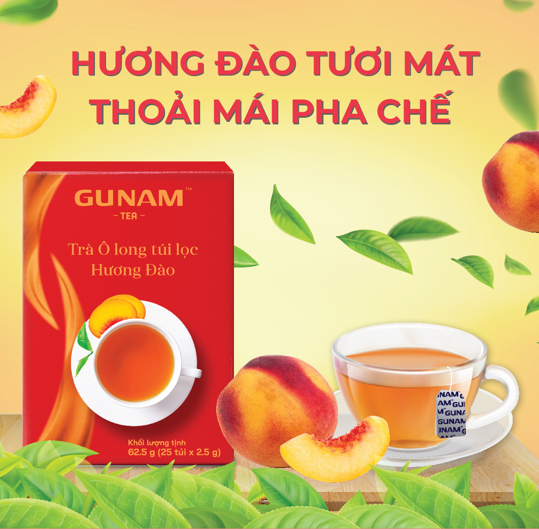 Hộp trà Ô long túi lọc hương đào GUNAM (25 gói x 2,5g)