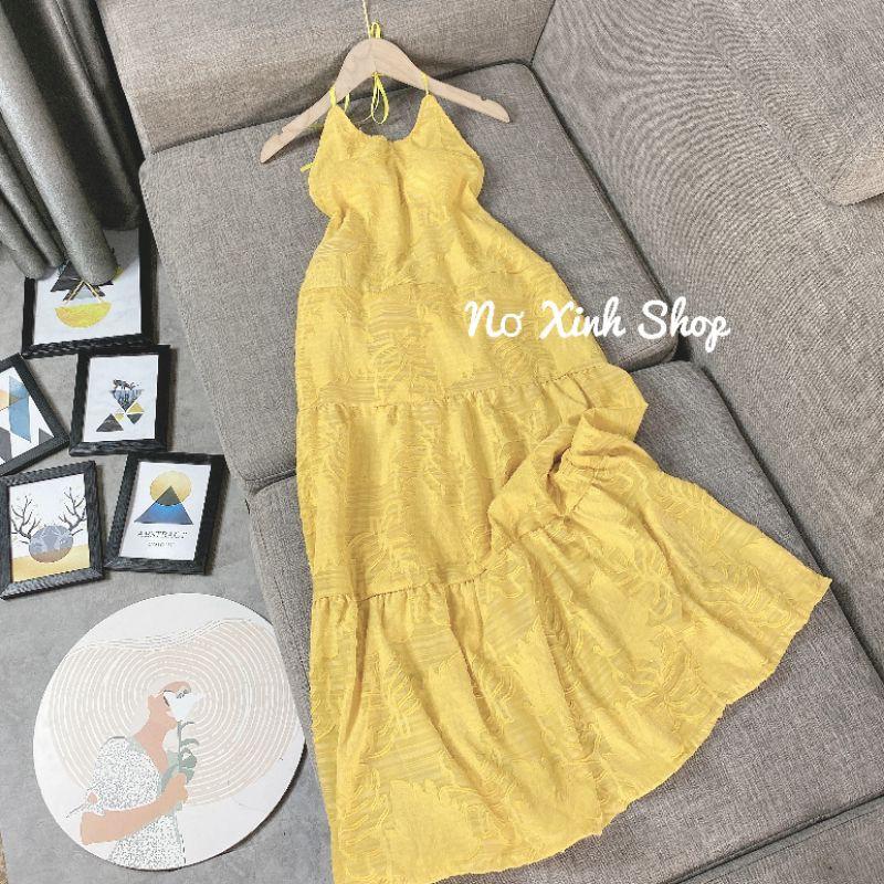 Váy Maxi Yếm Ren Hoa Nổi Cao Cấp