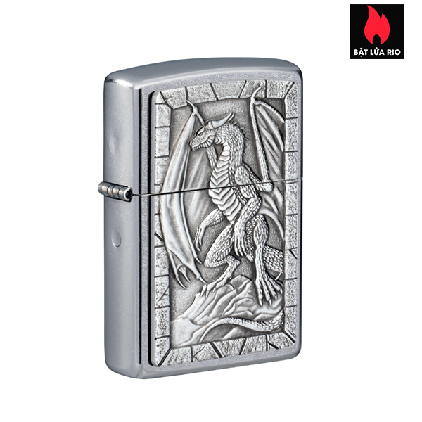 Bật Lửa Zippo 49296 – Zippo Dragon On Rock Emblem Street Chrome