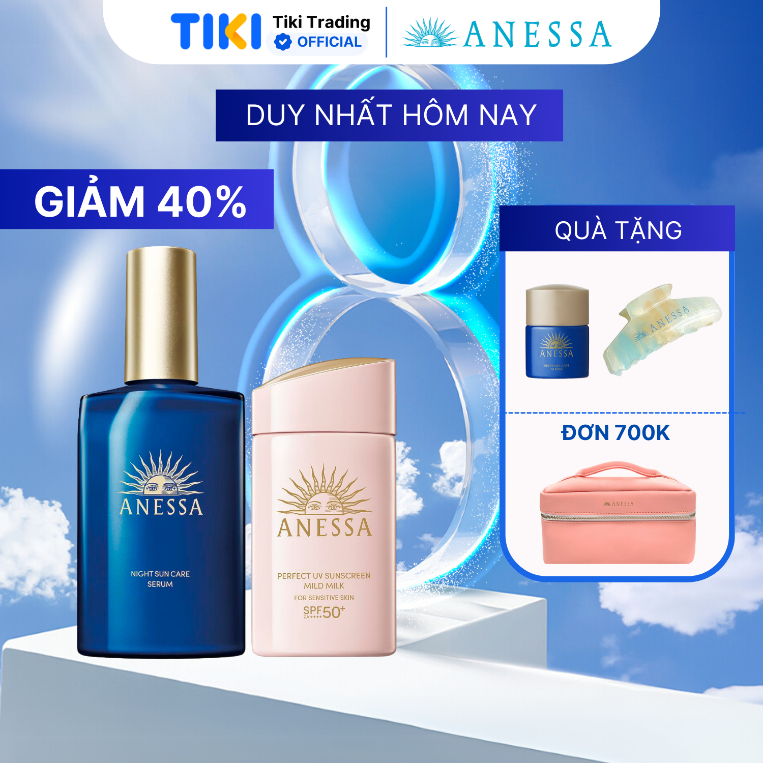 Bộ sữa chống nắng Anessa dưỡng da dịu nhẹ dạng sữa SPF50+ PA++++ 60ml và Serum dưỡng da và phục hồi da sau nắng 180ml