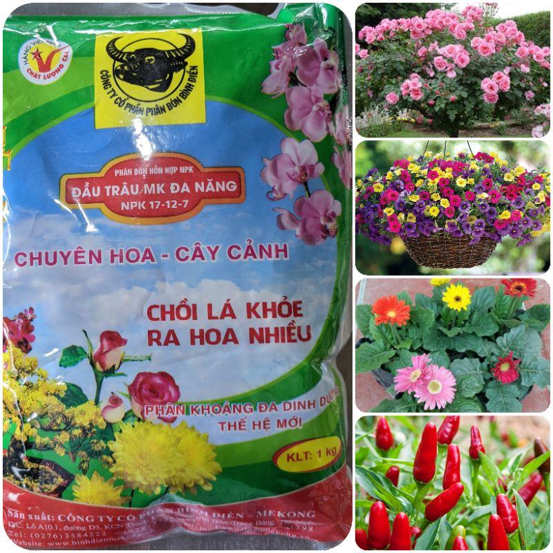 Phân bón Đầu Trâu 1kg. Chuyên dùng cho hoa cây cảnh ( Chồi lá khỏe, ra hoa nhiều)