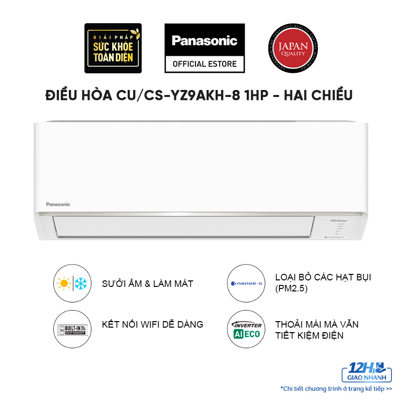 Máy lạnh-điều hòa Panasonic CU-CS-YZ9WKH-8 - Hai chiều - Inverter tiêu chuẩn - Hàng chính hãng - 1 HP