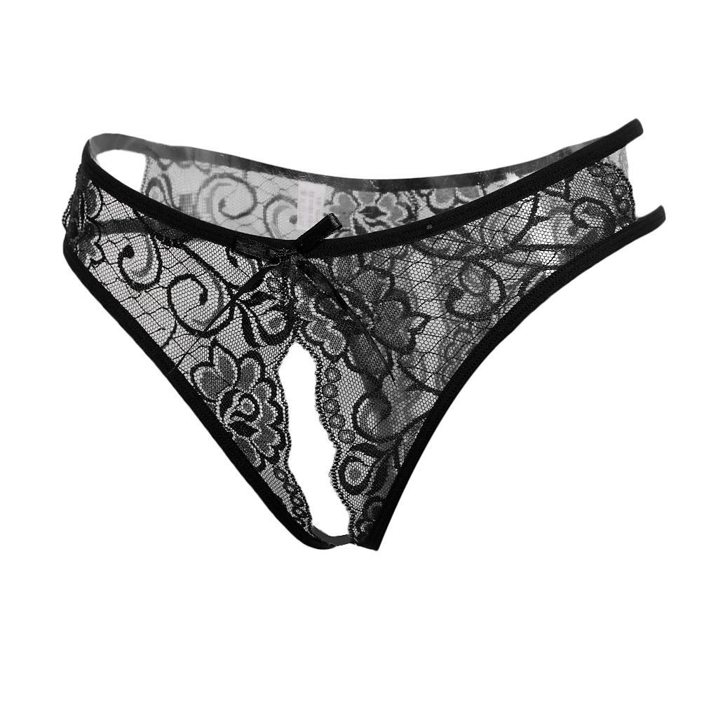 2 Pack Womens Sexy Floral Lace Thong Underwear Crotchless Panties Lingerie