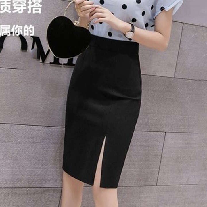 Chân váy bút chì công sở, Dáng ngắn, Màu đen, Dài 53cm Vải kaki thun co giãn thoáng mát New Design