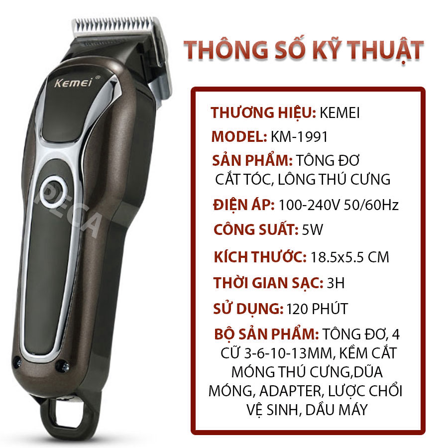 Tông đơ cạo lông thú cưng chuyên nghiệp Kemei KM-1991 chuyên dụng cắt tỉa lông chó mèo điều chỉnh 2 mức tóc độ Tặng kèm kìm cắt móng dũa móng thú cưng