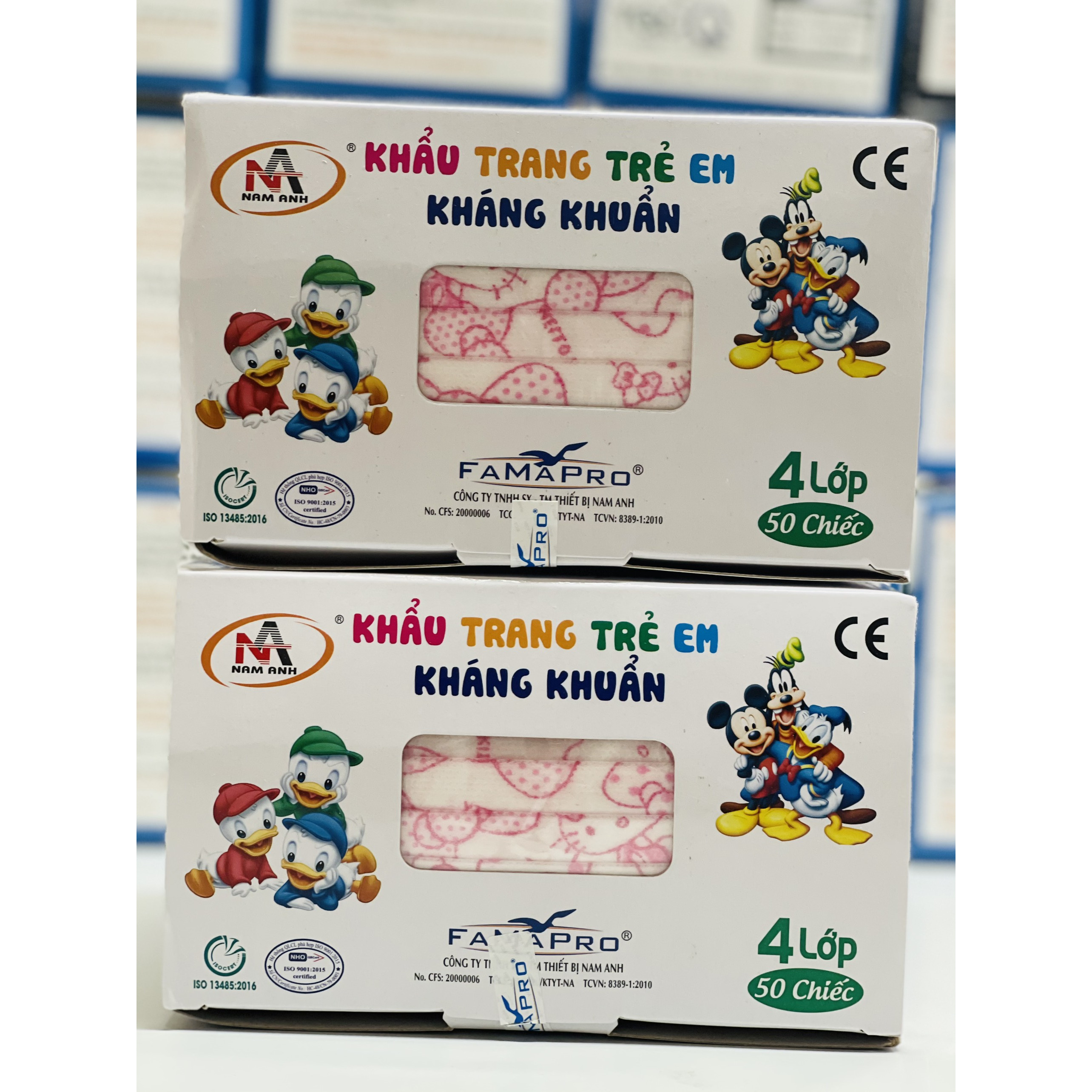 Combo 2 Hộp Khẩu trang trẻ em kháng khuẩn Famapro (Hộp 50 cái - Màu Hồng Kitty)