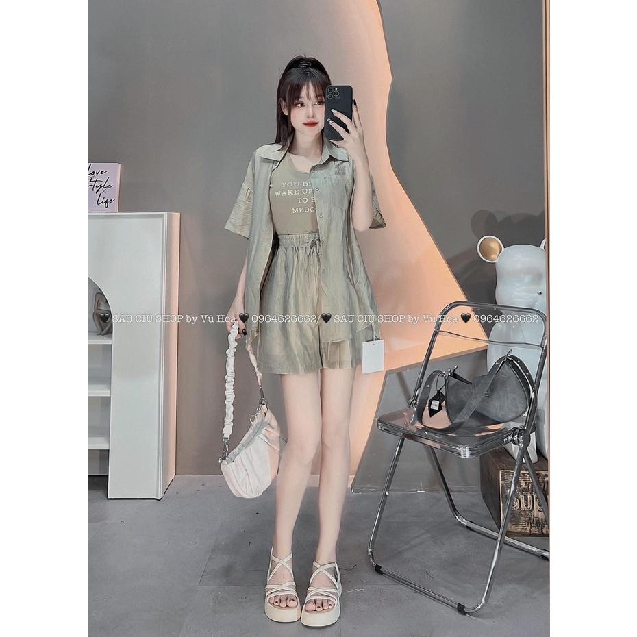 SET ĐI CHƠI, SET 3 MÓN ÁO SƠ MI ĐŨI TAY NGẮN MIX ÁO BA LỖ PHỐI QUẦN ĐÙI CỰC XINH XỈU