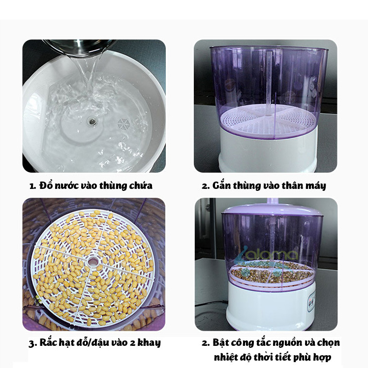 Máy làm giá đỗ gieo mầm tự động bằng điện 3 tầng kèm bộ thìa đũa