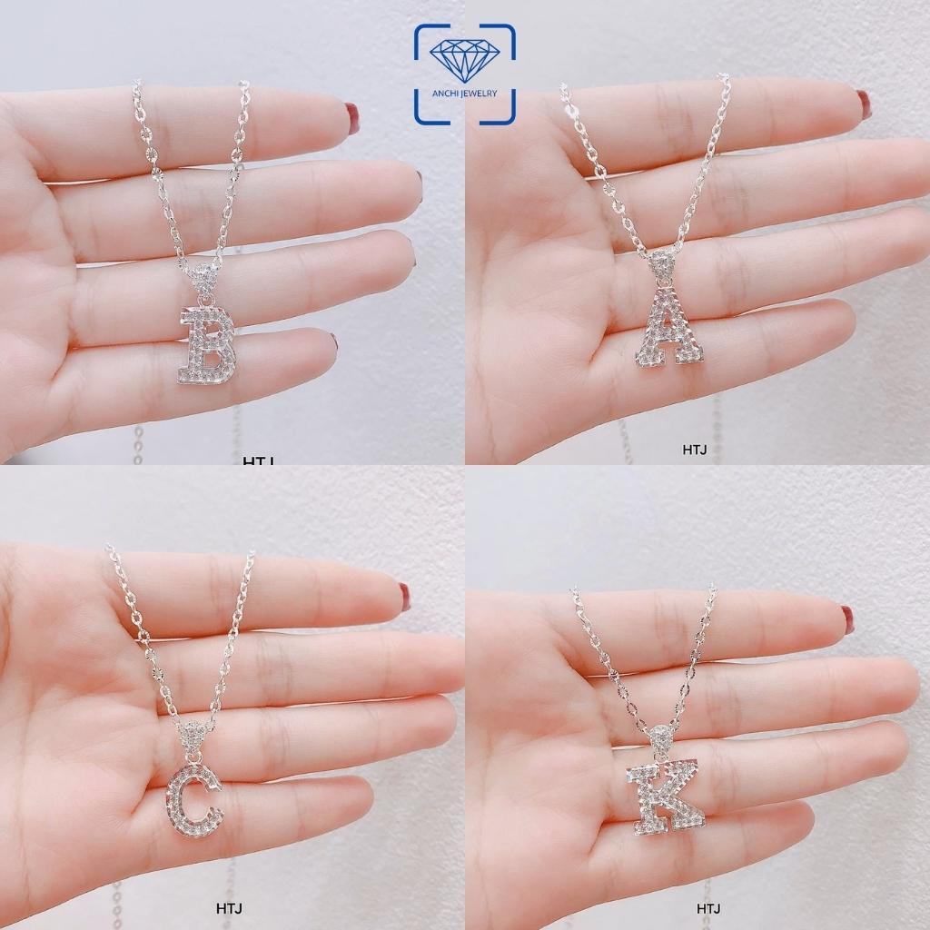 Mặt dây chuyền chữ cái bản to bạc đính đá, dây chuyền chữ,Anchi jewelry