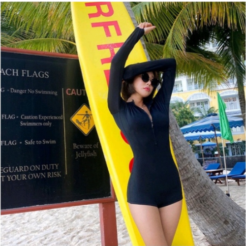 Đồ bơi nữ bikini đi biển có tay khóa kéo màu đen form shost sành điệu kín đáo VATIXA BKN85