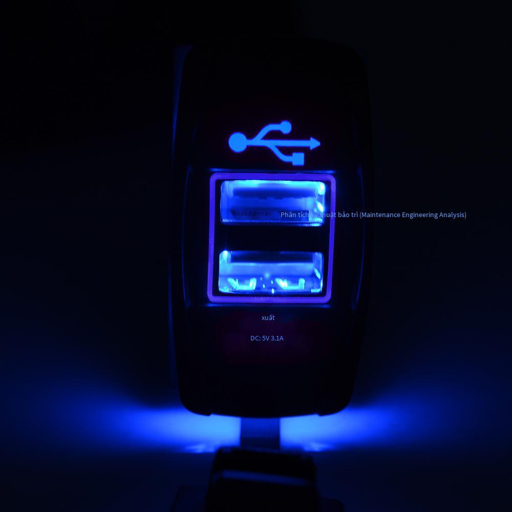 Đảm Bảo Chất Lượng Xe Ô Tô Xe Máy Đa Năng Loại Tàu Dual USB Sạc Xe Hơi Sạc Điện Thoại Đổi Chống Thấm Nước Xanh Dương Đèn LED 12-24V