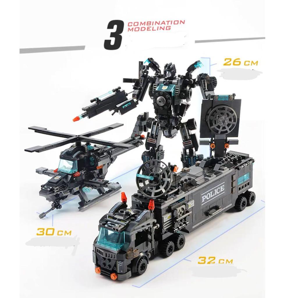 Qui fei 5025 - Đồ chơi xếp hình lắp ráp Robot và xe tải cảnh sát đặc nhiệm S.W.A.T - 820 mảnh ghép