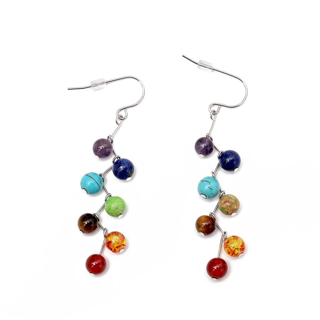 1 Pair 7 Colorful Reiki Yoga Stone   Hook Fashion Earrings Jewelry