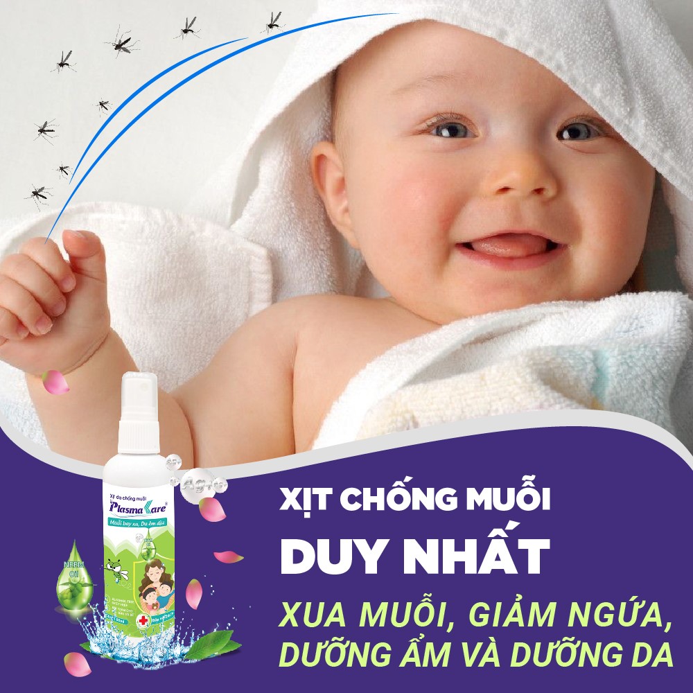 XỊT DA CHỐNG MUỖI PLASMAKARE 100ml xua đuổi Muỗl, xẹp vết đốt, Viện Sốt rét - KST -Côn trùng TƯ đã chứng nhận hiệu quả