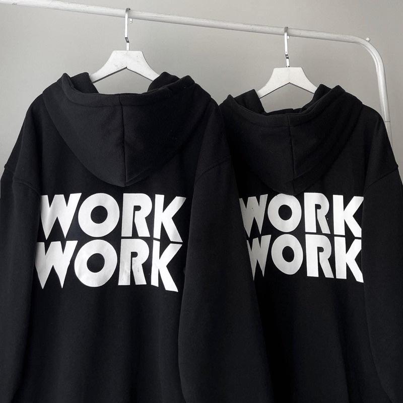Áo Khoác Hoodie Unisex Zip Nỉ Bông WORK màu ĐEN/XÁM TRẮNG Nam nữ unisex/Áo hoodie dây kéo nữ form rộng Jaystoree