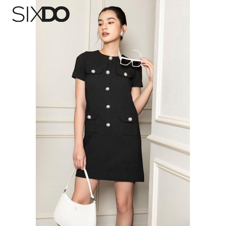 Đầm đen dáng suông phối cúc thời trang SIXDO