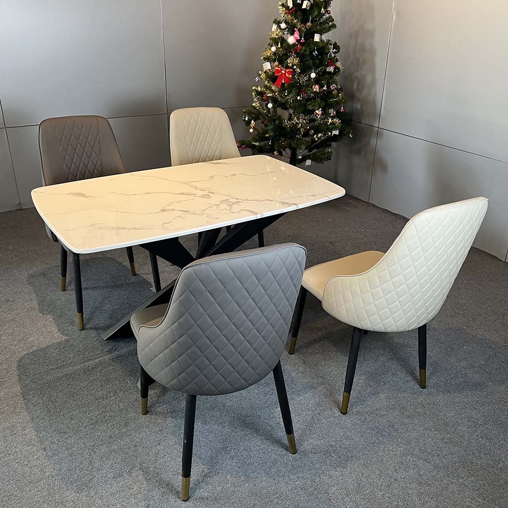 Bàn ăn mặt đá cẩm thạch chân sắt sơn đen 1m2 - 1m4 - 1m6 - 1m8 kết hợp ghế Sheraton trám 4 ghế 6 ghế 8 ghế