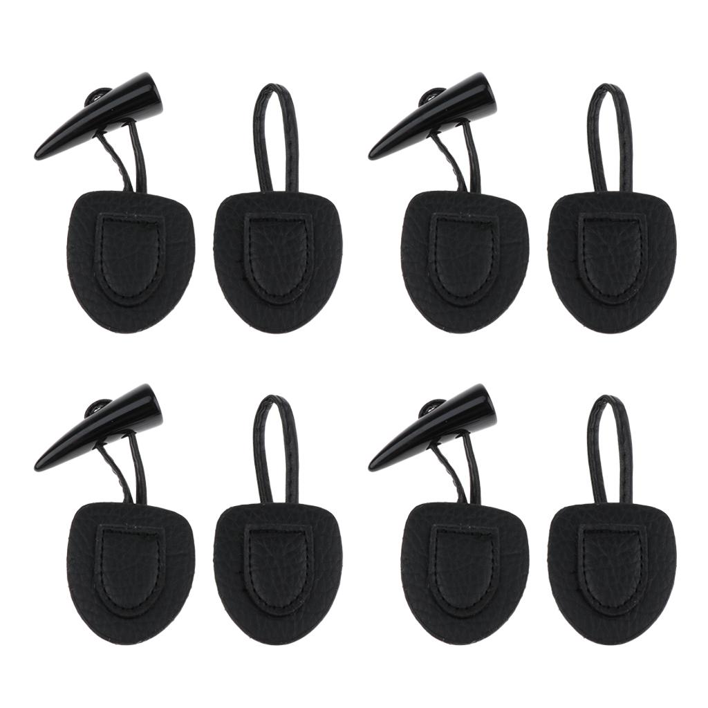 4 Đôi Da PU Sừng Móc Đóng May Nút Áo Khoác Duffle