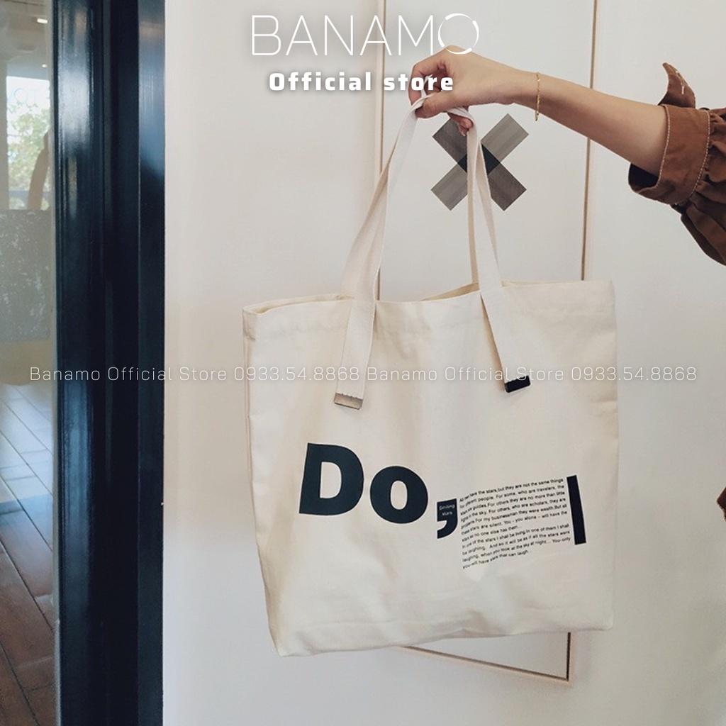 Túi vải tote canvas đeo vai phong cách Hàn quốc có khóa miệng ngăn phụ bên trong thời trang Banamo Fashion túi 01