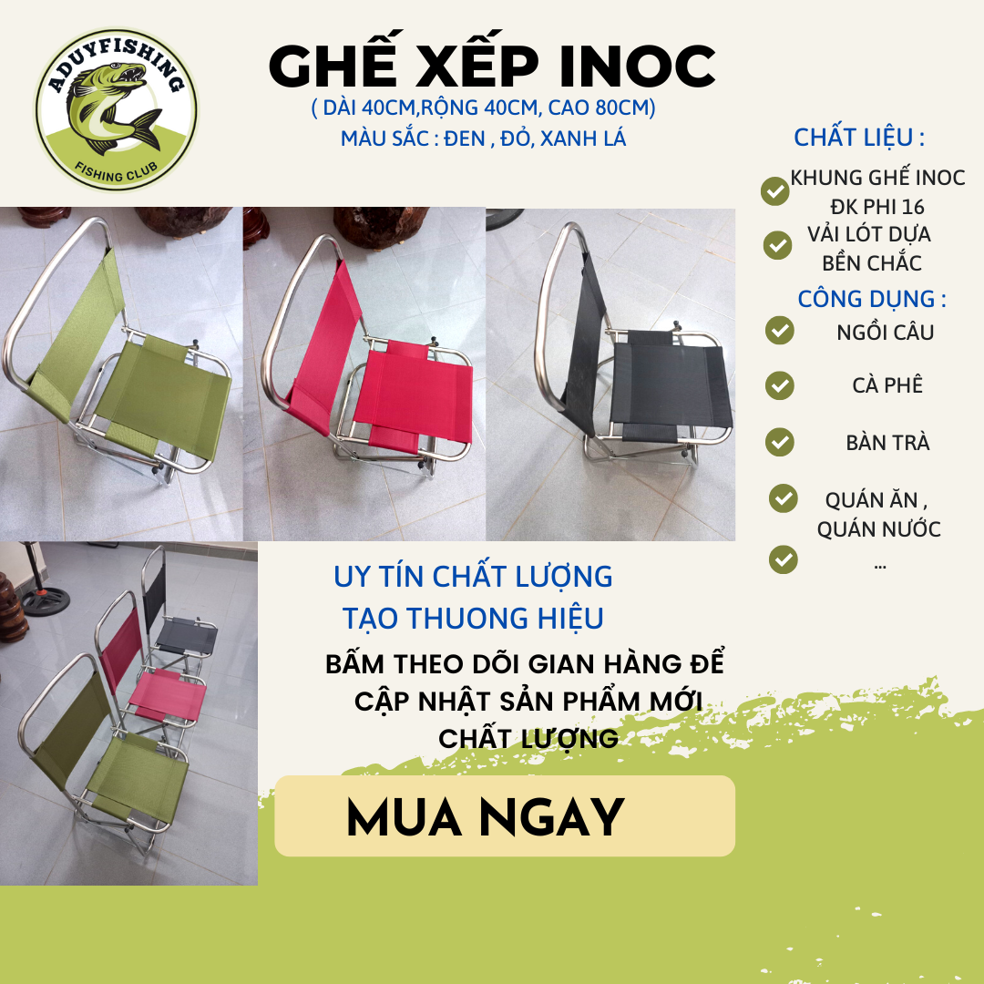 Ghế Xếp Inoc Vải Lưới Dù 3 Màu, Khung Inoc Siêu Bền Đẹp, Giá Rẻ