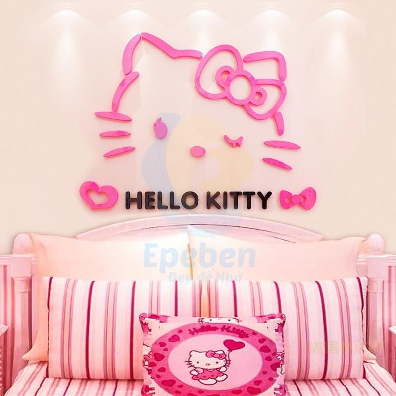 Tranh dán tường mica 3d decor khổ lớn hello kitty và khung ảnh trang trí mầm non, mẫu giáo, phòng cho bé