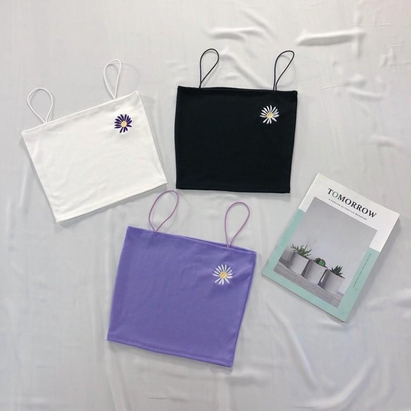 ÁO HAI DÂY THÊU HOA CÚC 1 BÊN